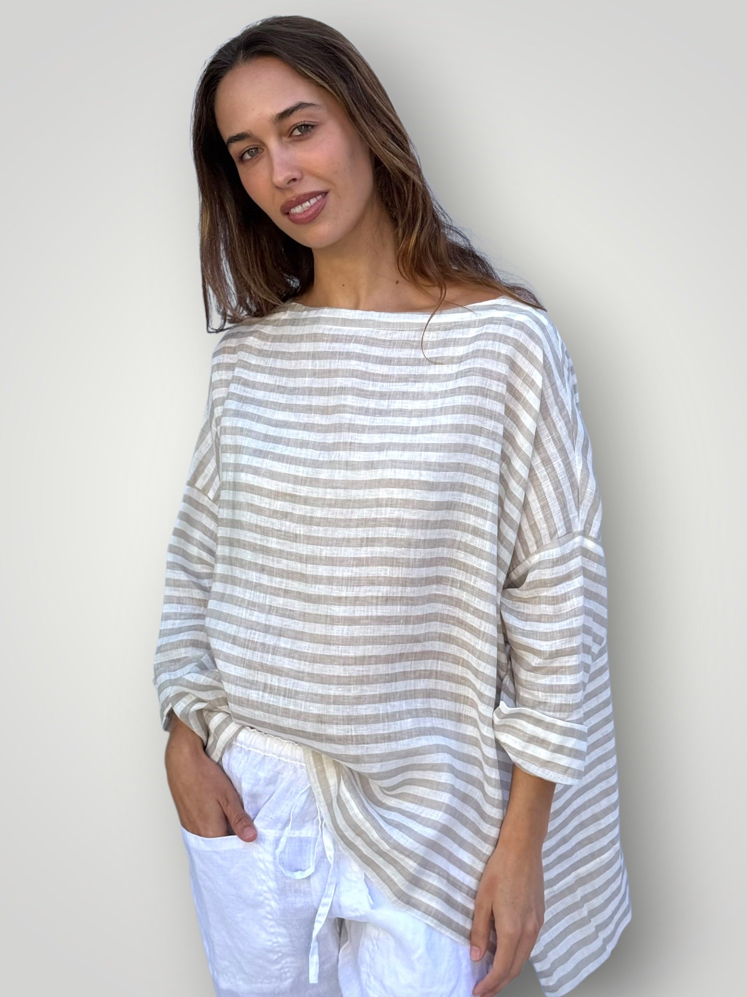 avril top - natural stripe linen Apparel