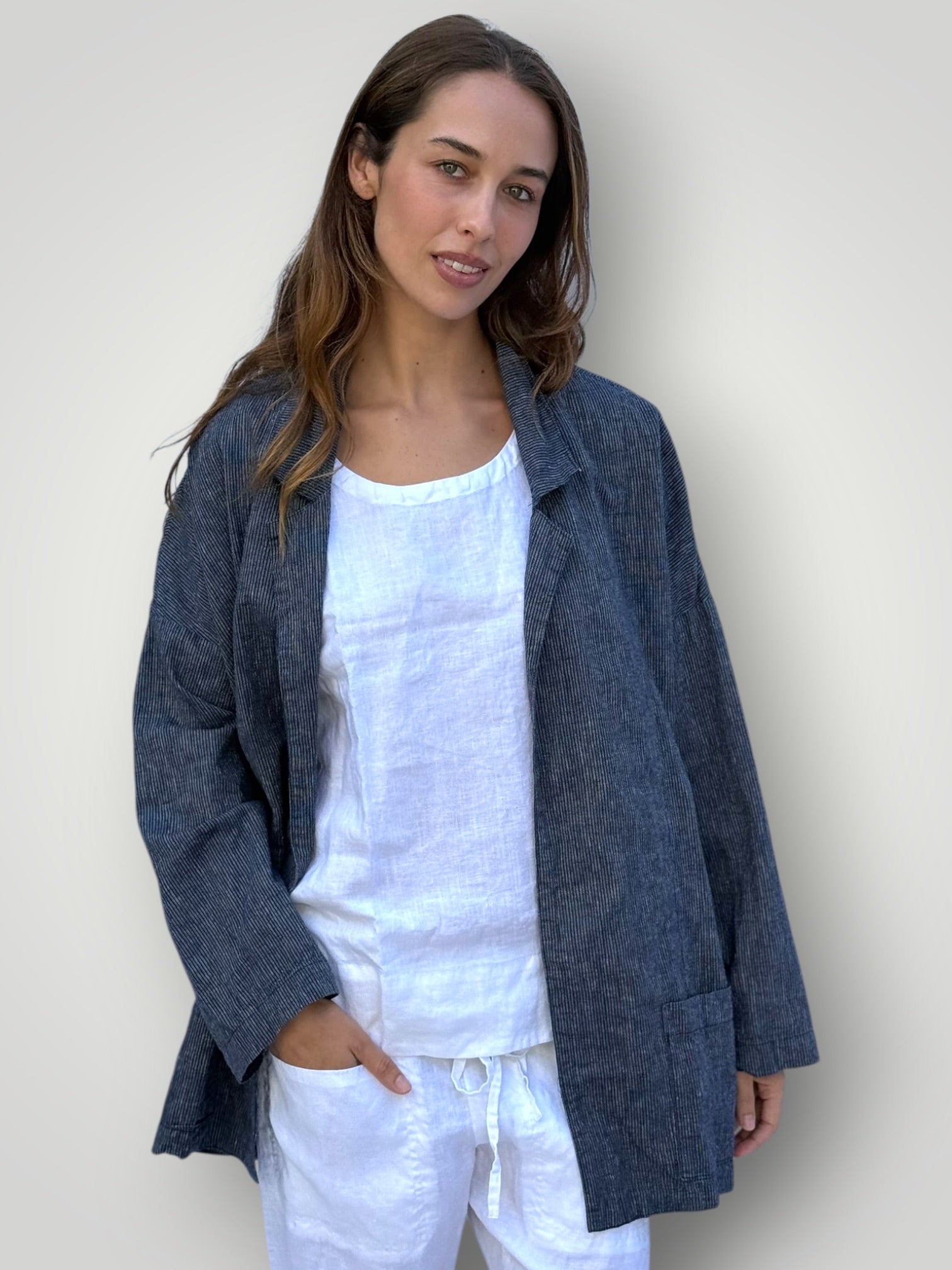 albert jacket - fine navy stripe hemp Shirts