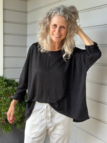 nina top - black linen knit Apparel