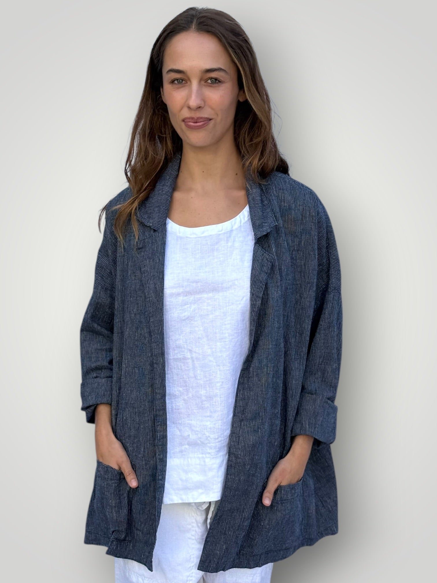 albert jacket - fine navy stripe hemp Shirts