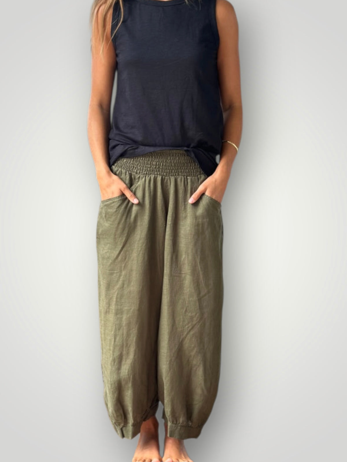 jackie pant- army linen Apparel