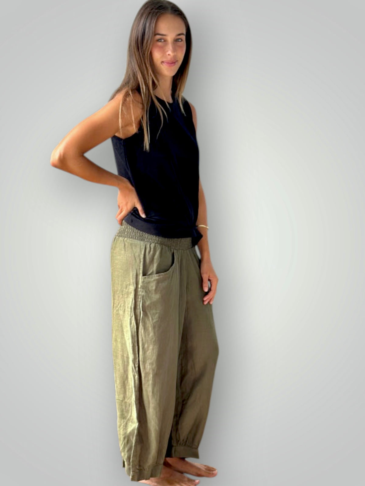 jackie pant- army linen Apparel