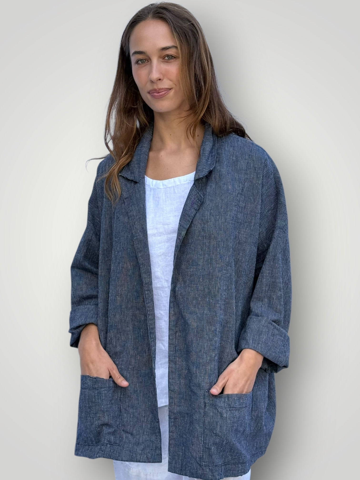albert jacket - fine navy stripe hemp Shirts