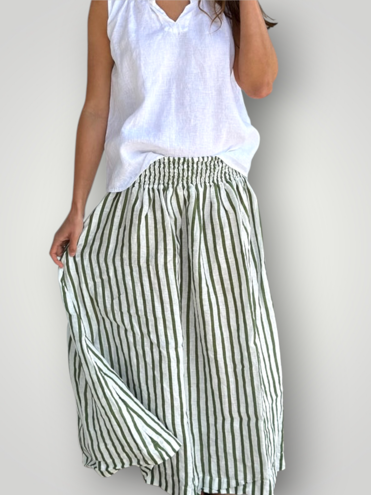 lulu skirt - moss stripe linen Apparel