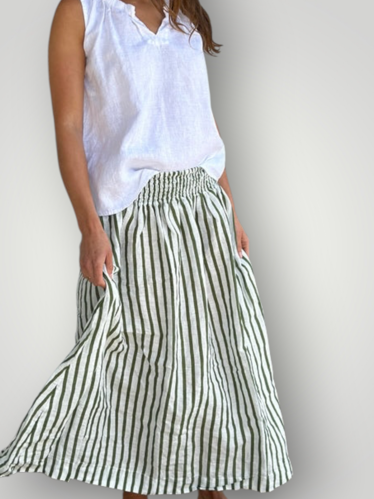 lulu skirt - moss stripe linen Apparel