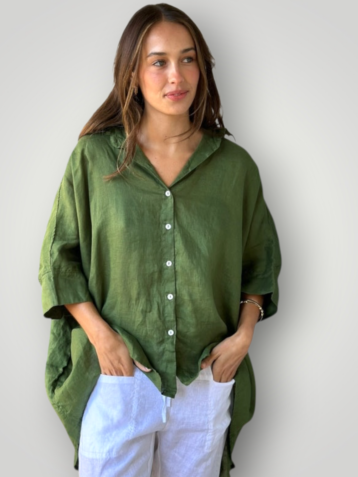 issey shirt - moss linen Apparel