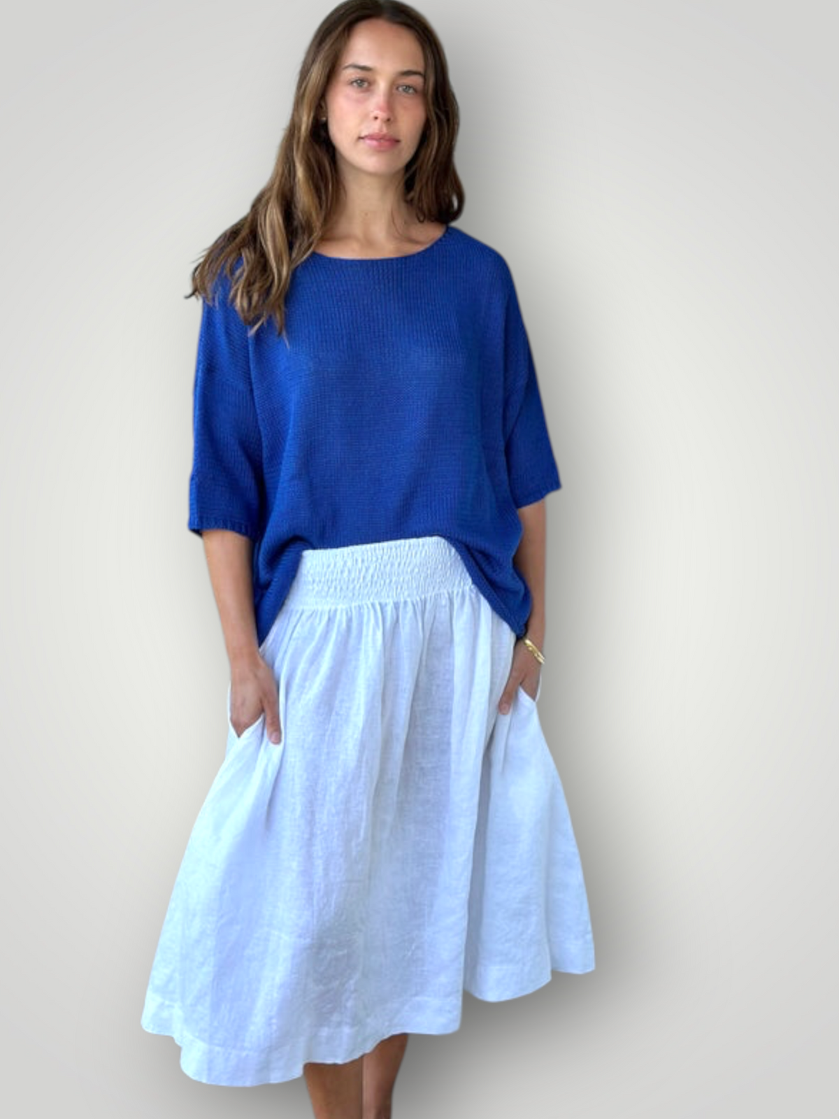lola skirt-white linen Apparel