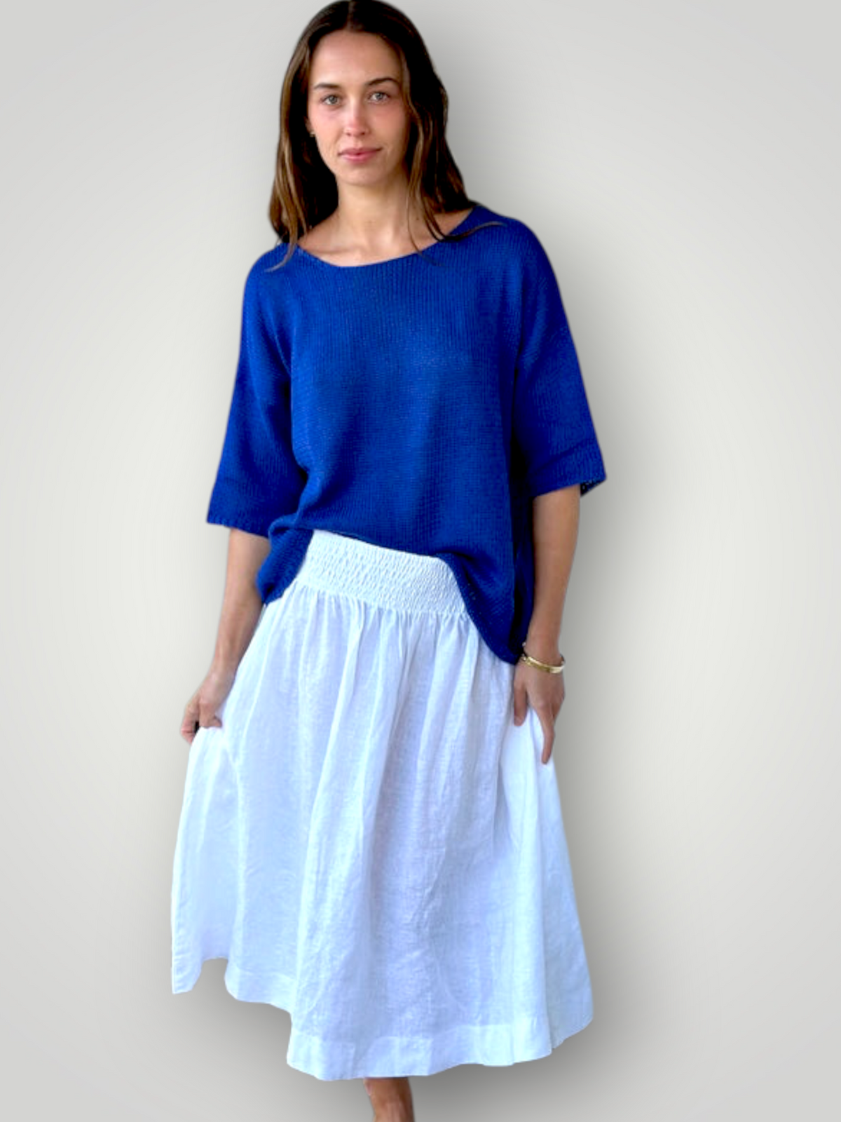 lola skirt-white linen Apparel