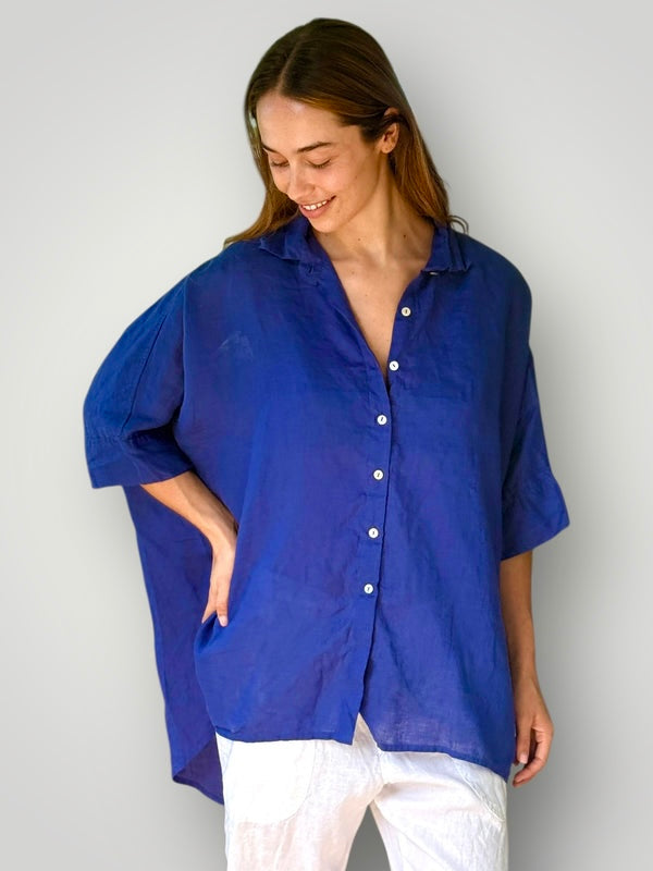 issey shirt - cobalt linen Apparel