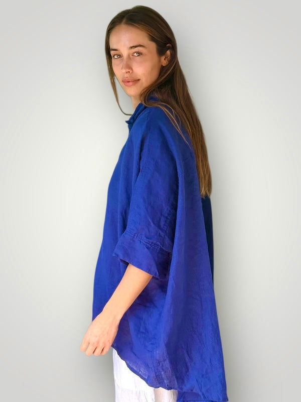 issey shirt - cobalt linen Apparel