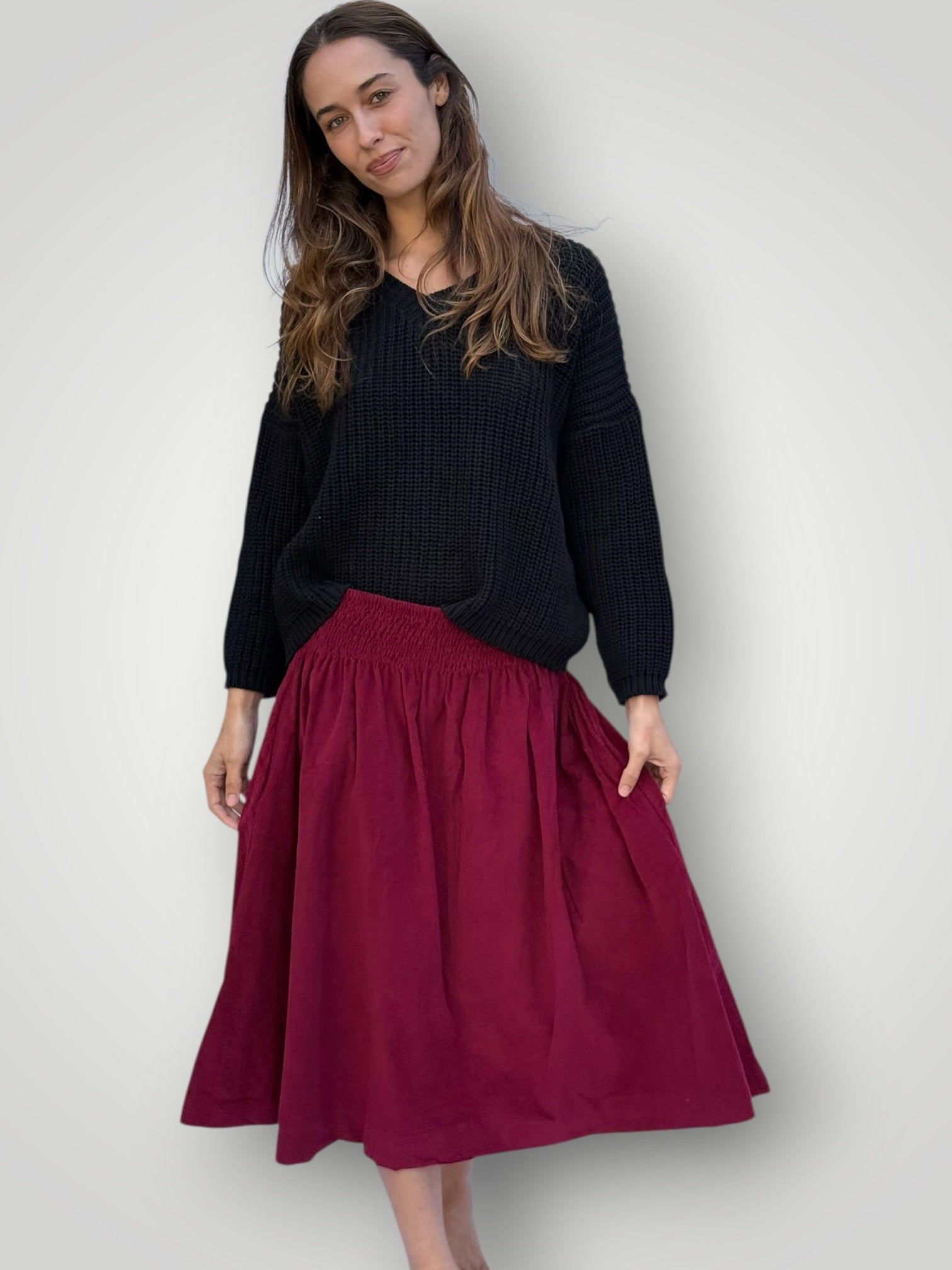 lola skirt-merlot cord Apparel