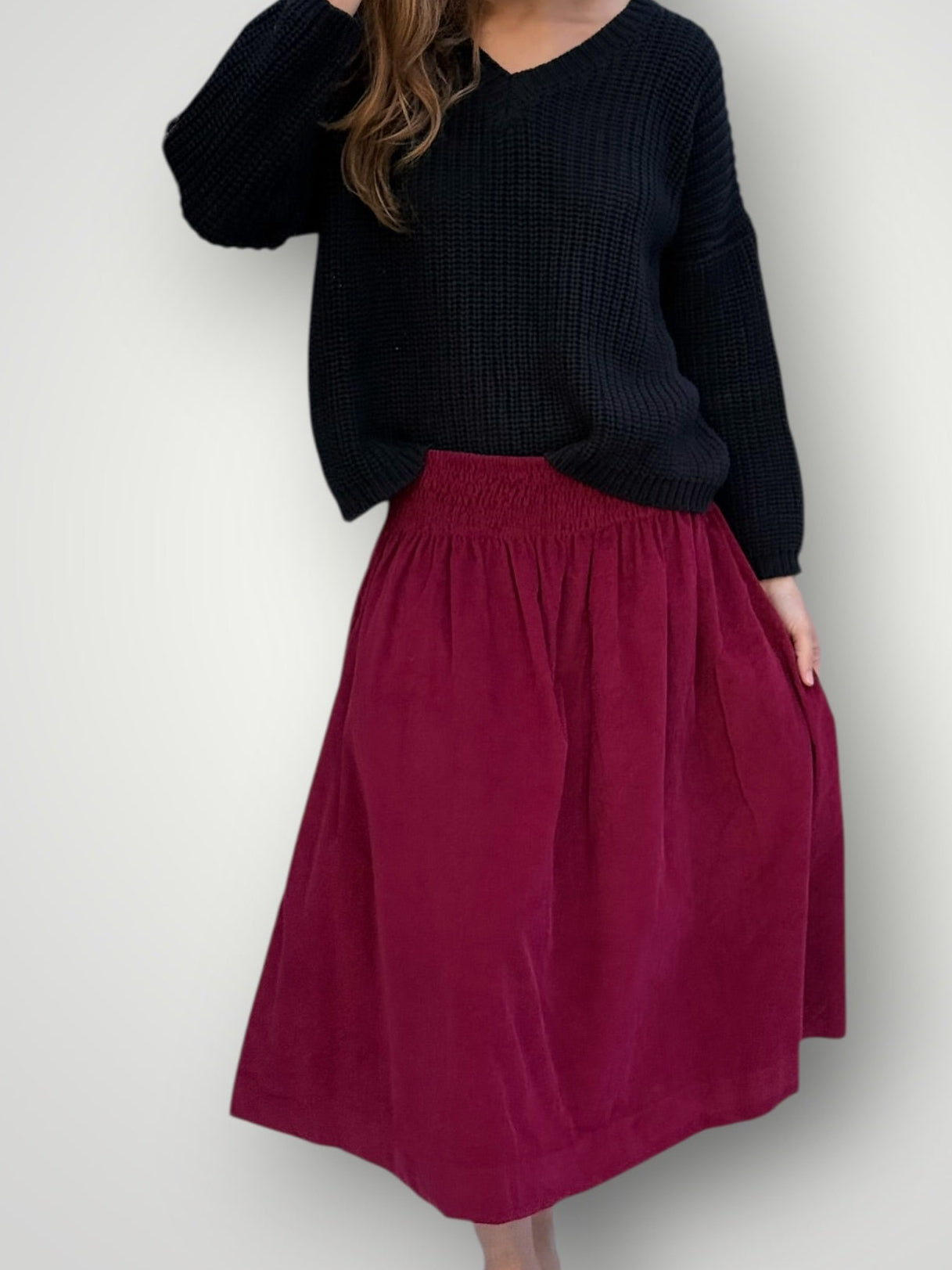 lola skirt-merlot cord Apparel