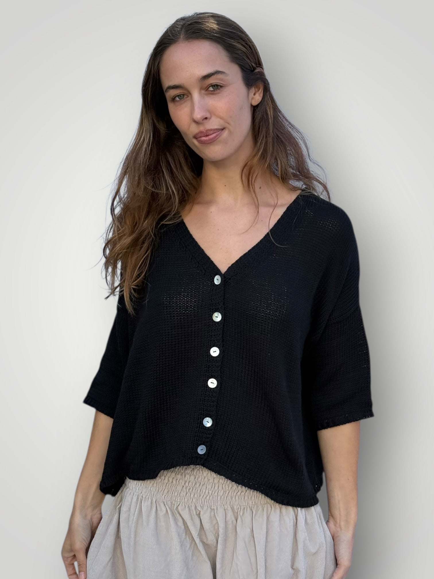 alex cotton knit cardi-black Apparel