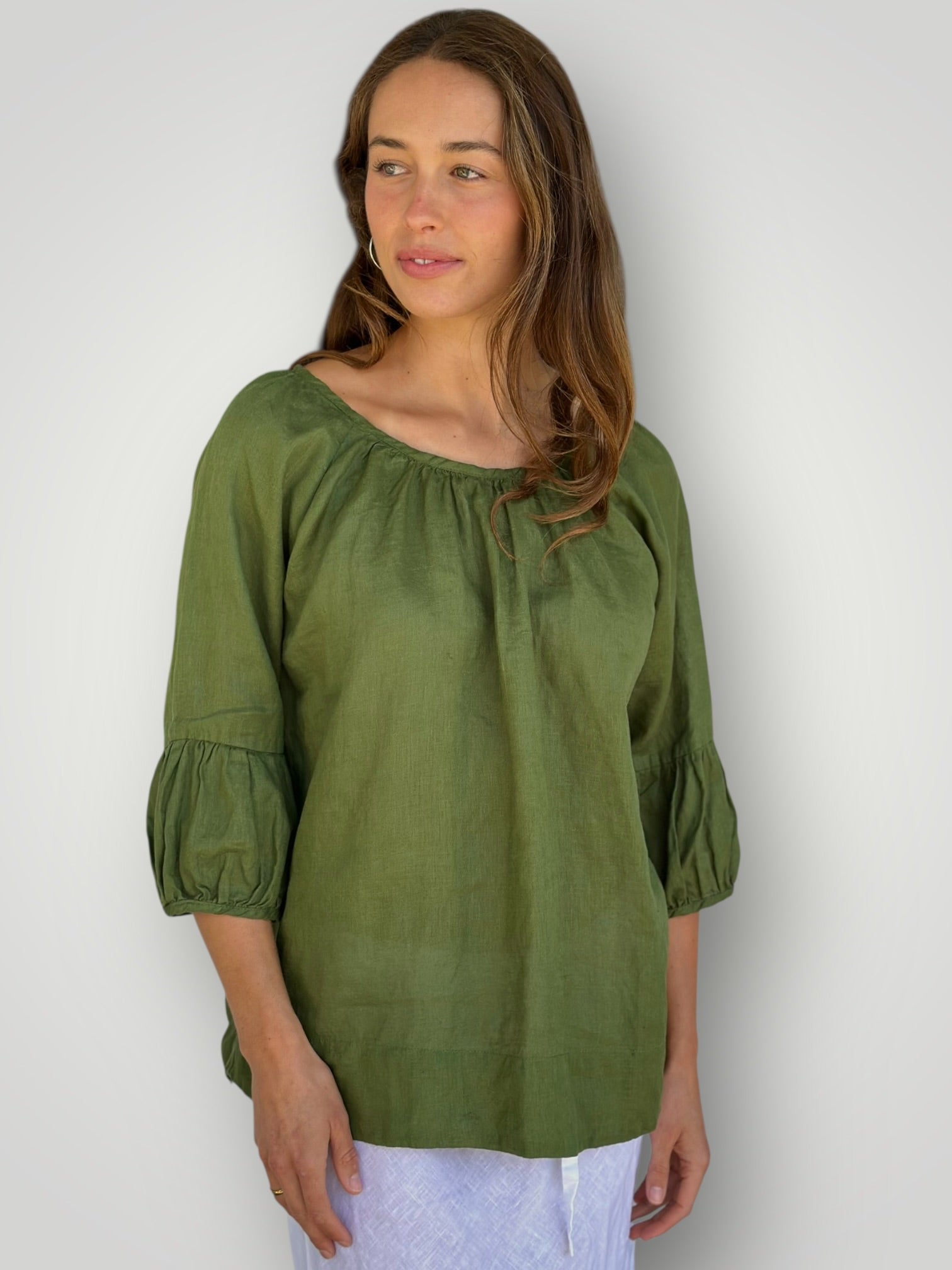 julia top - moss linen Apparel