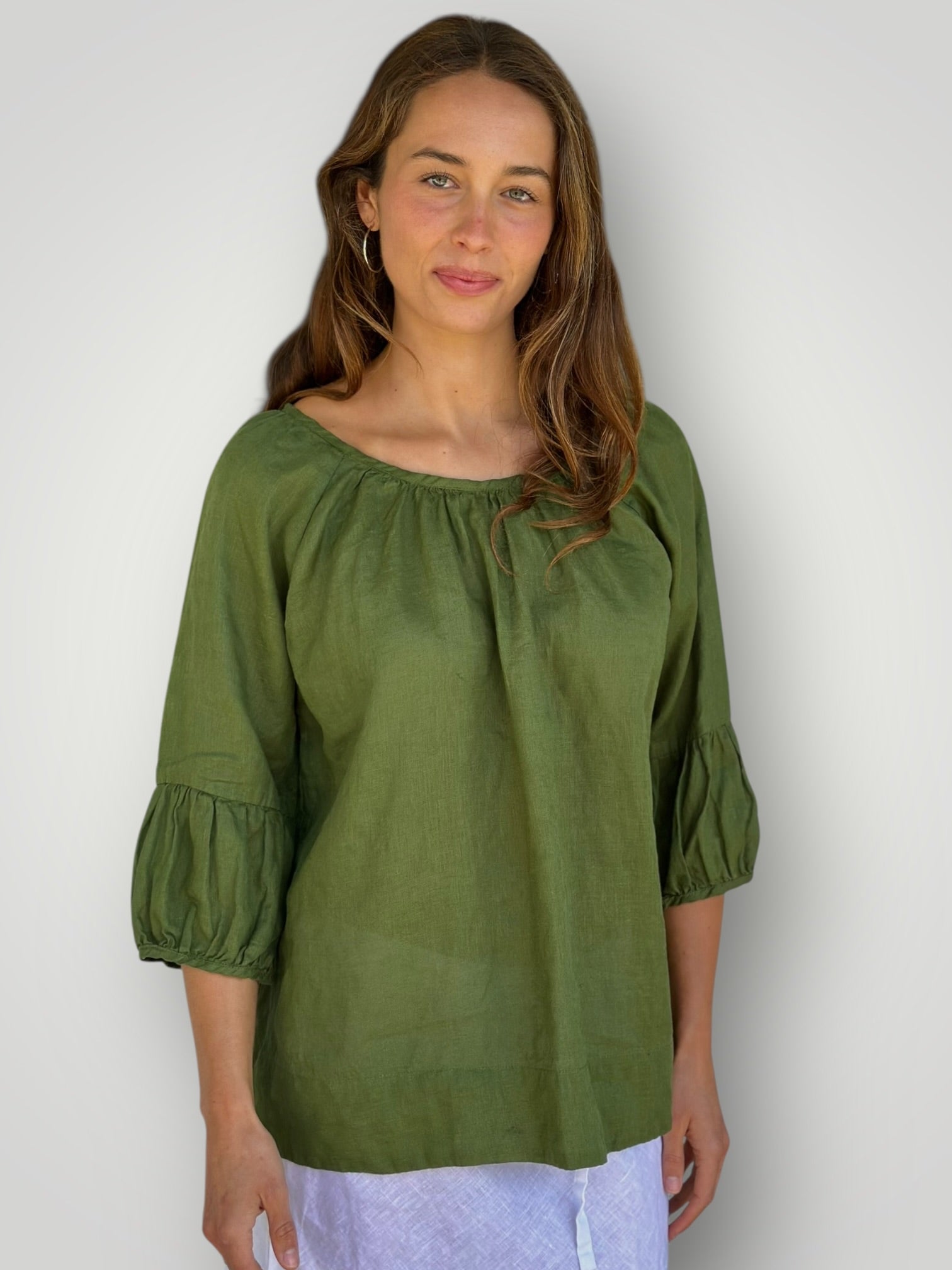 julia top - moss linen Apparel