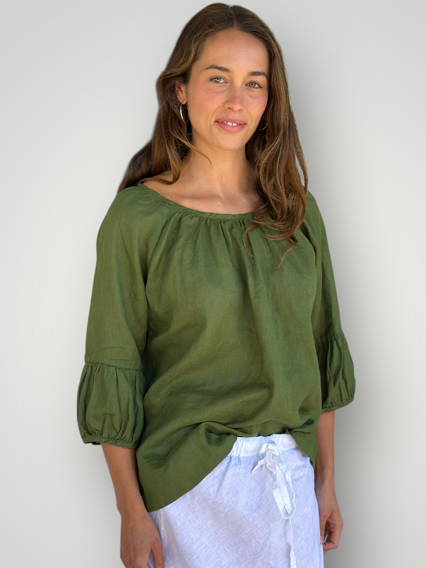 julia top - moss linen Apparel