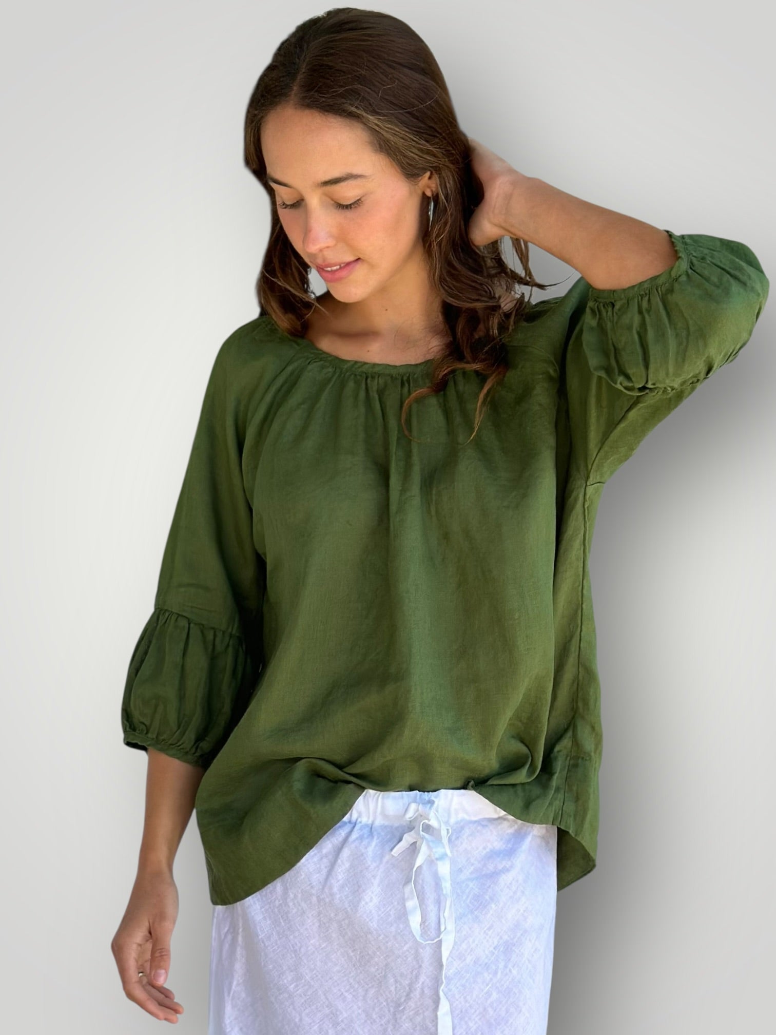 julia top - moss linen Apparel