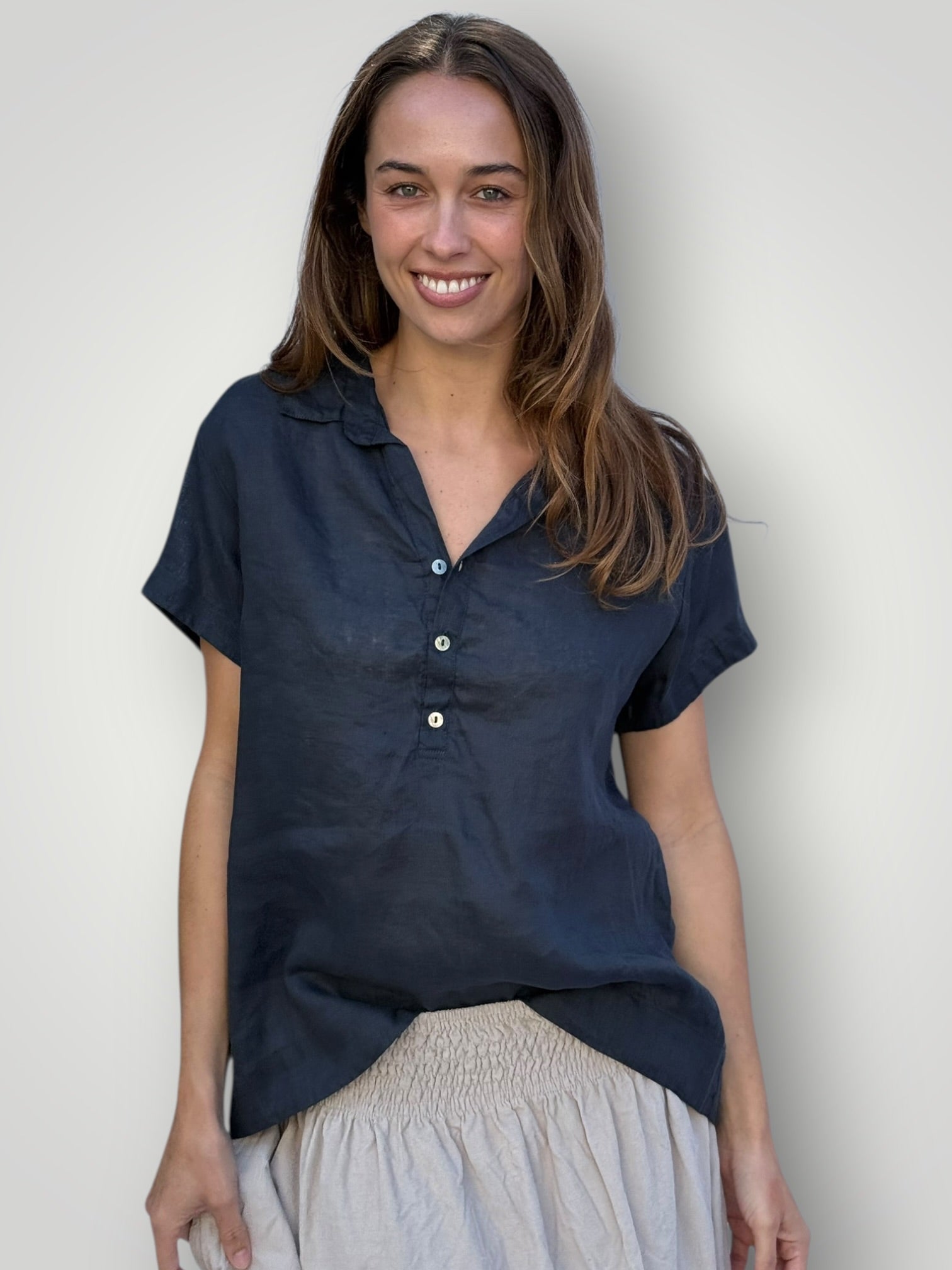 celia top - charcoal linen Apparel