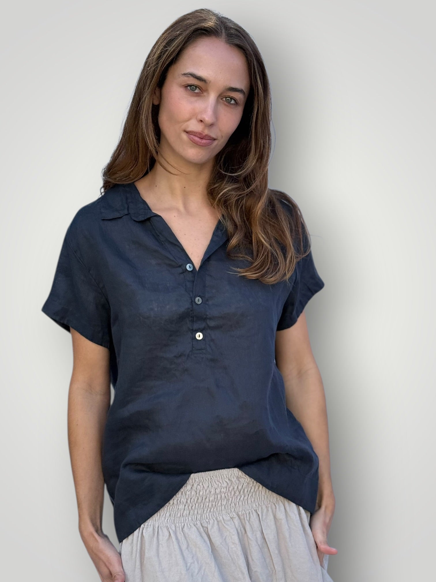 celia top - charcoal linen Apparel