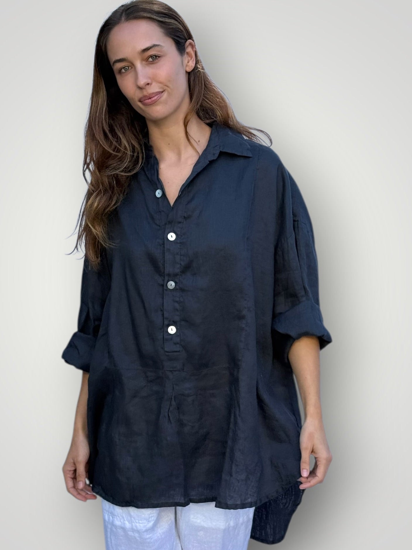 megan shirt-charcoal linen Apparel