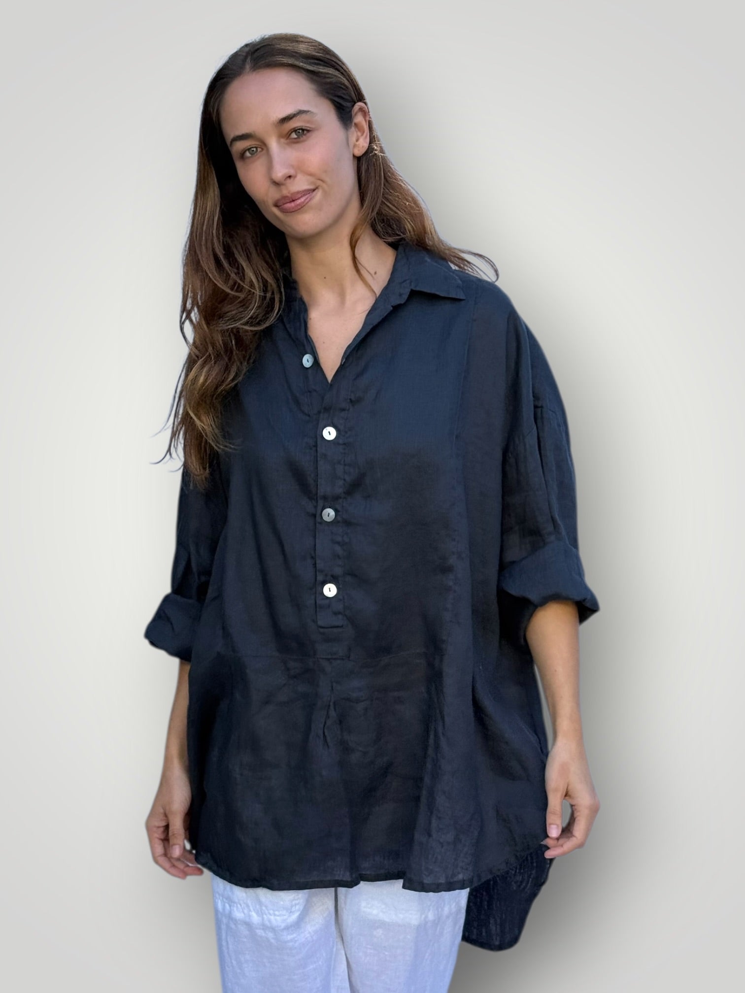 megan shirt-charcoal linen Apparel
