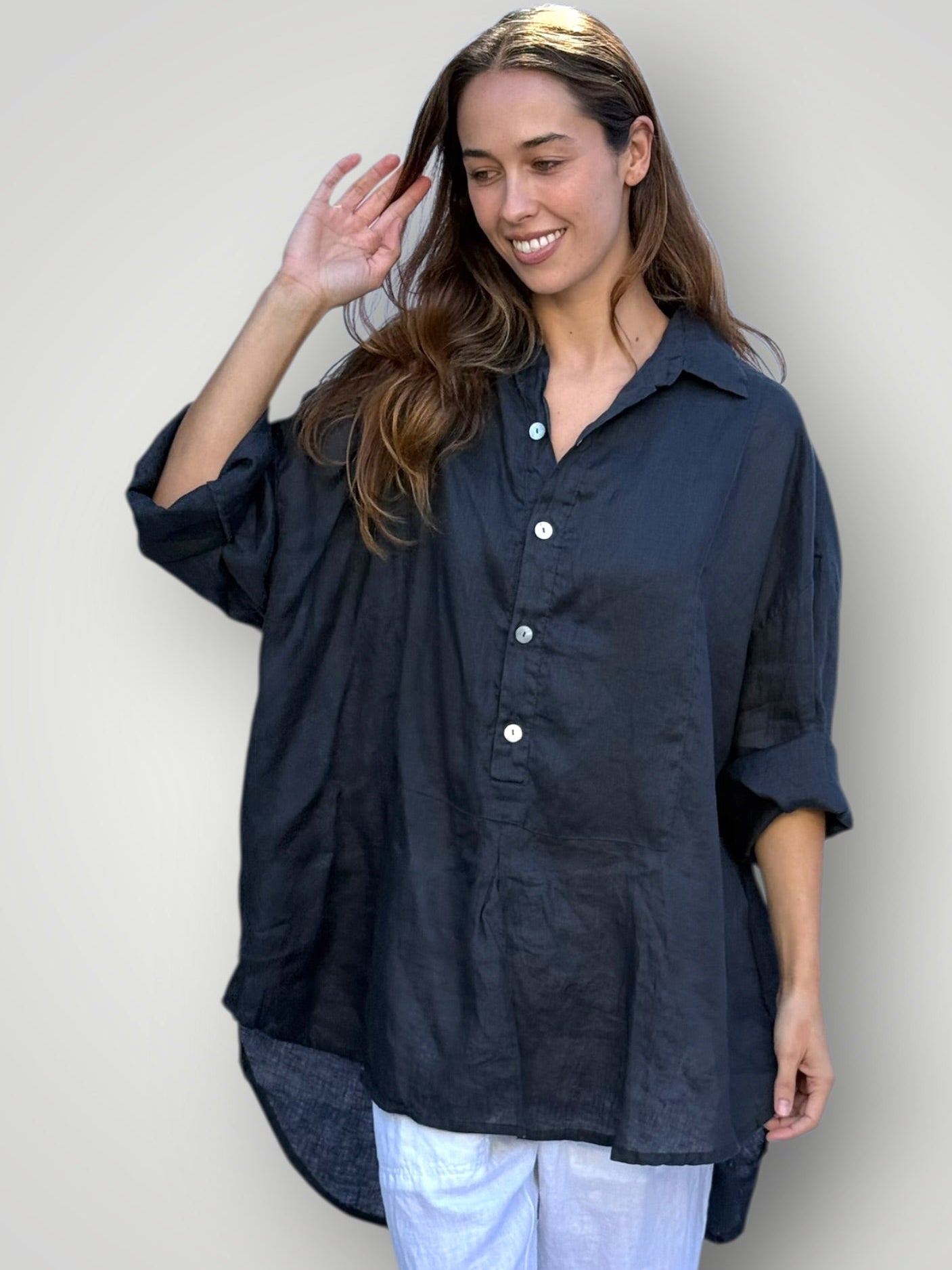 megan shirt-charcoal linen Apparel