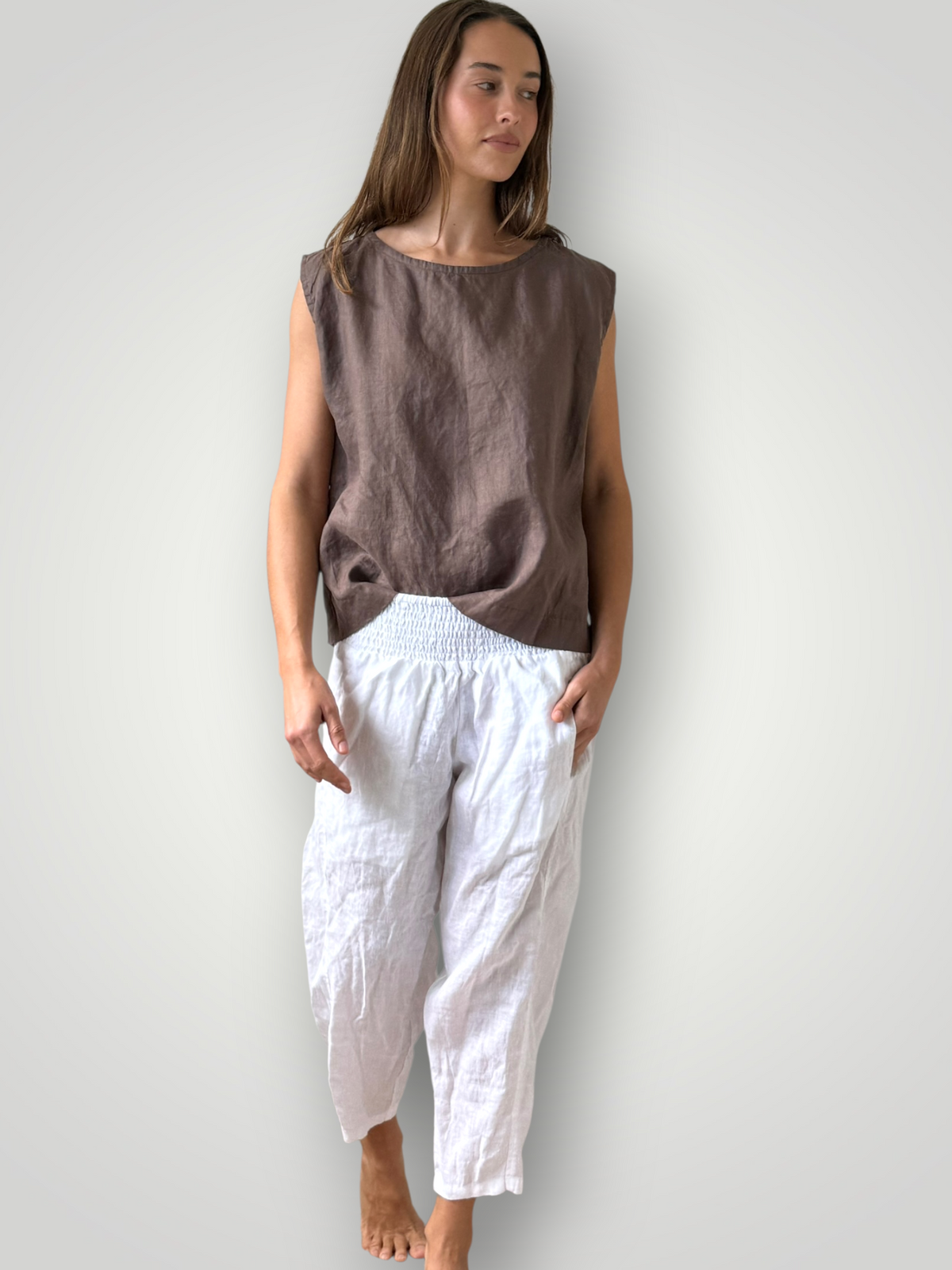 frankie pants-white linen Apparel