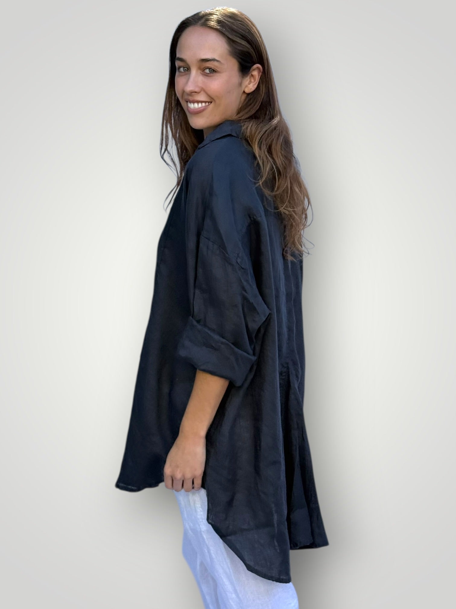 megan shirt-charcoal linen Apparel