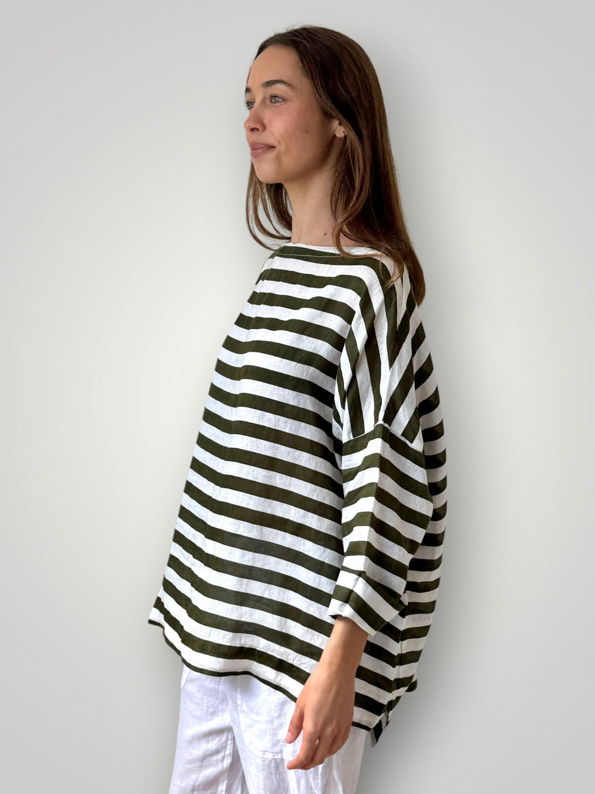 avril top - army stripe linen Apparel