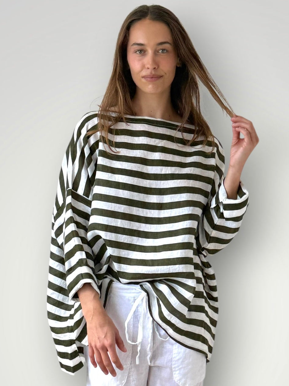 avril top - army stripe linen Apparel