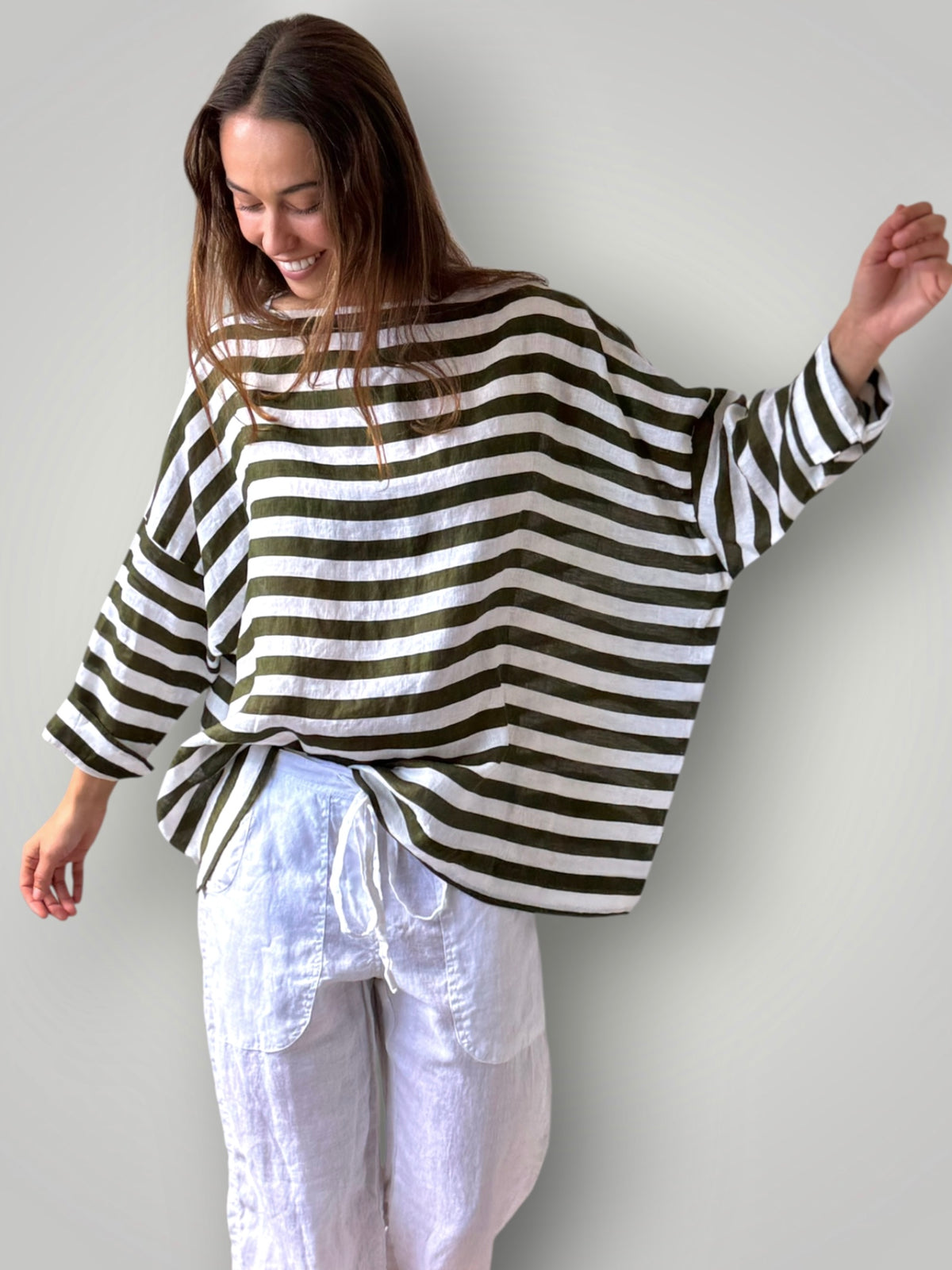avril top - army stripe linen Apparel
