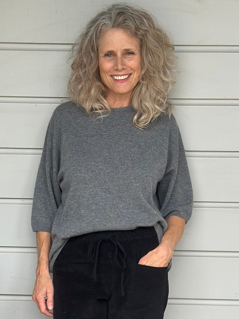 alexia cashmere top-slate grey General