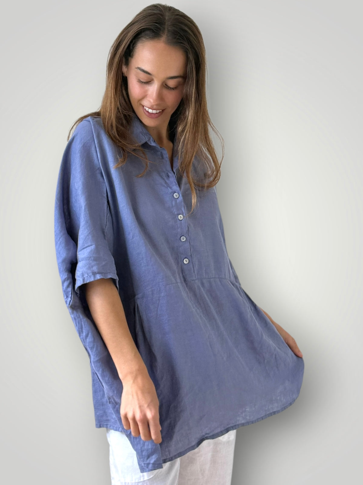 bronte shirt - cornflower linen Apparel