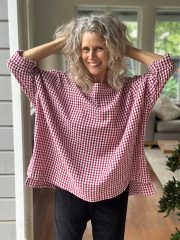 avril top - dark red gingham Apparel