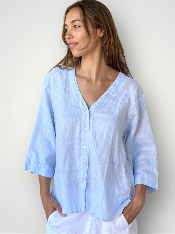 raine shirt - soft blue linen Apparel