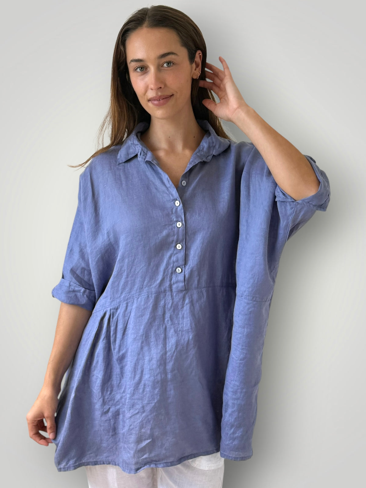 bronte shirt - cornflower linen Apparel