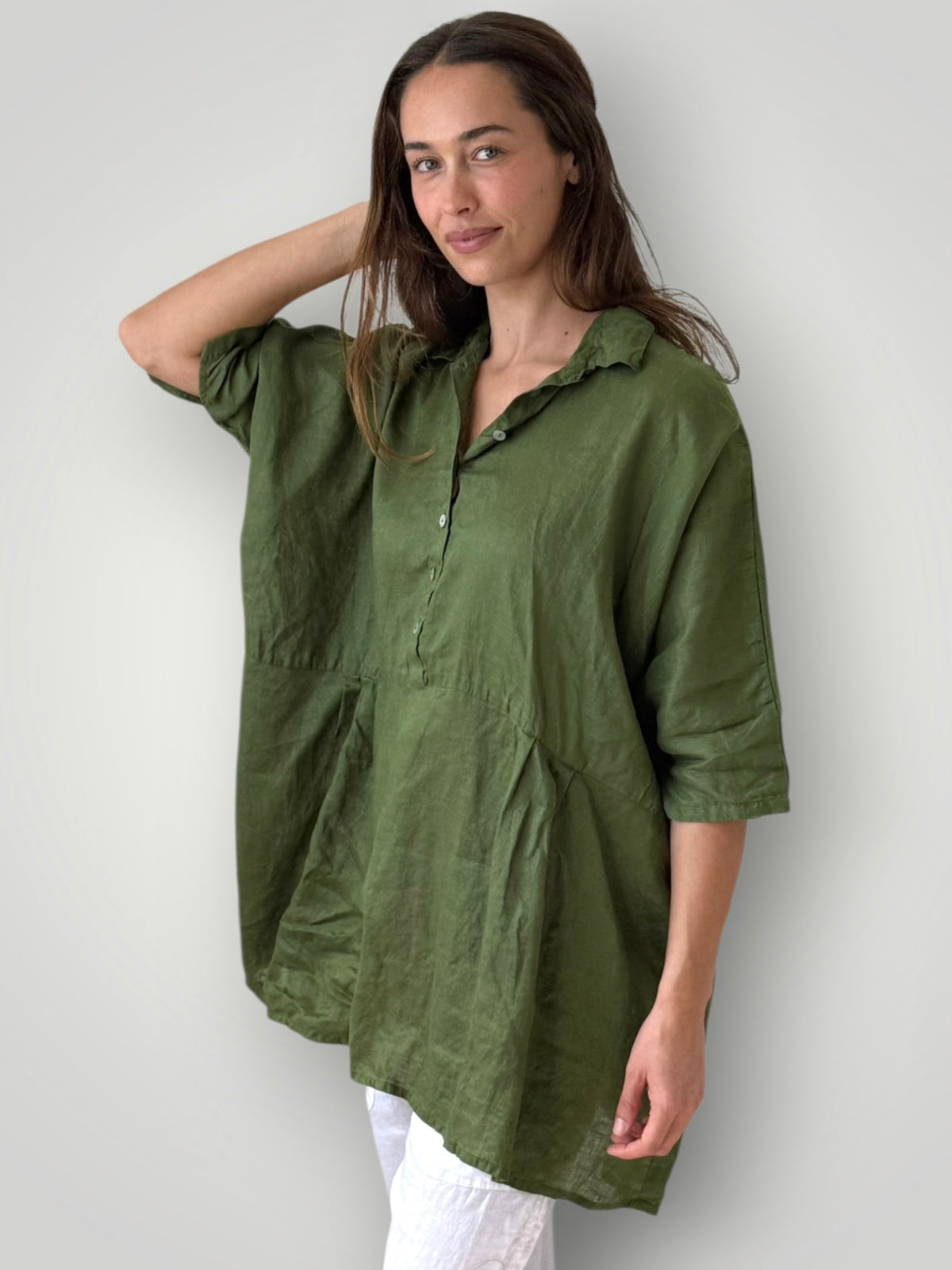 bronte shirt - moss linen Apparel