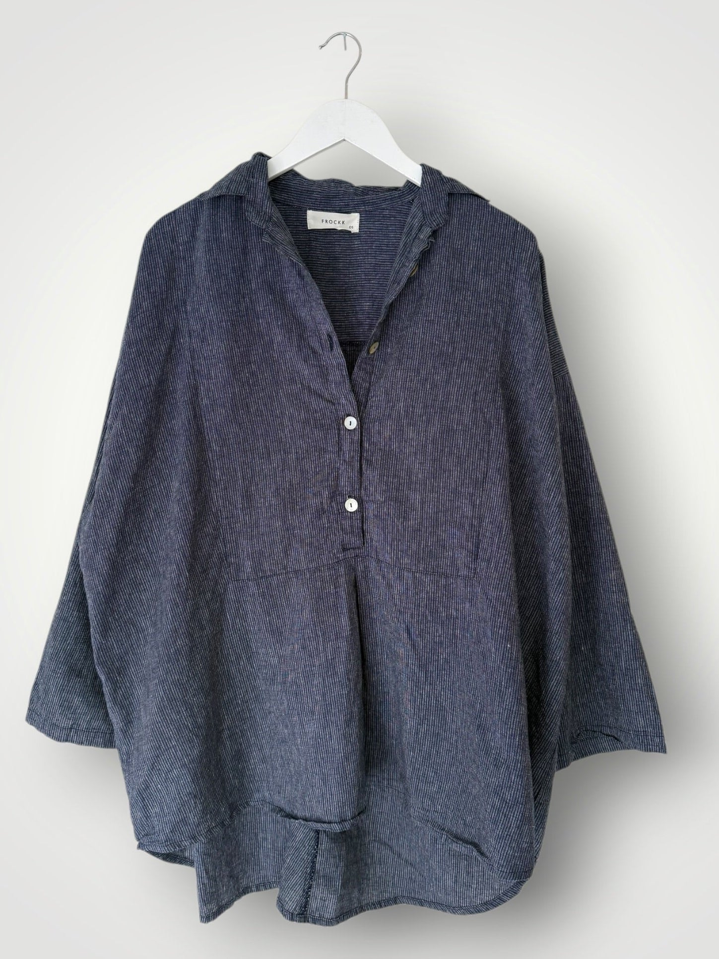 megan shirt-fine navy stripe hemp Apparel