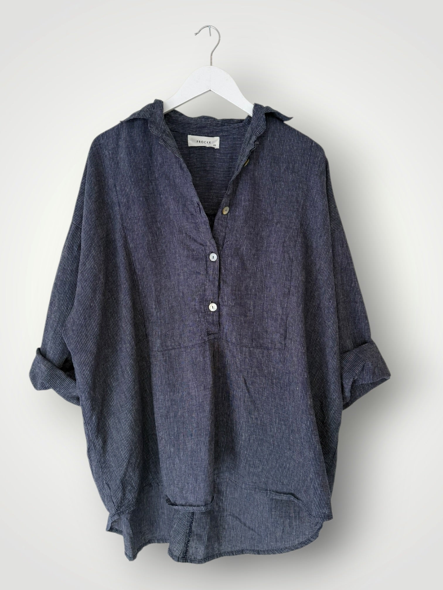 megan shirt-fine navy stripe hemp Apparel