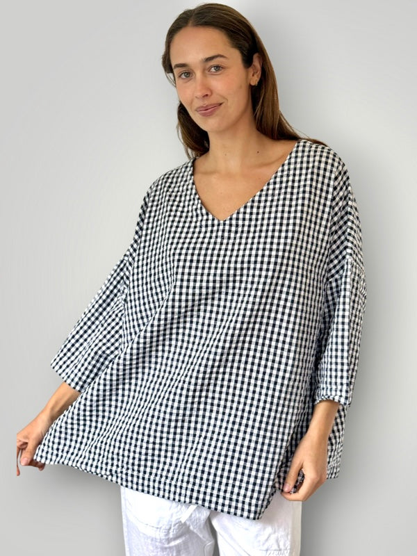 lydia top - ink gingham cotton Apparel