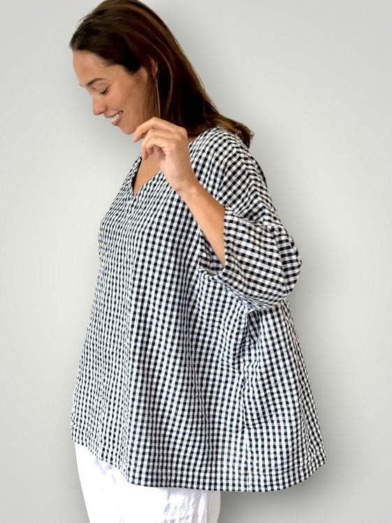 lydia top - ink gingham cotton Apparel