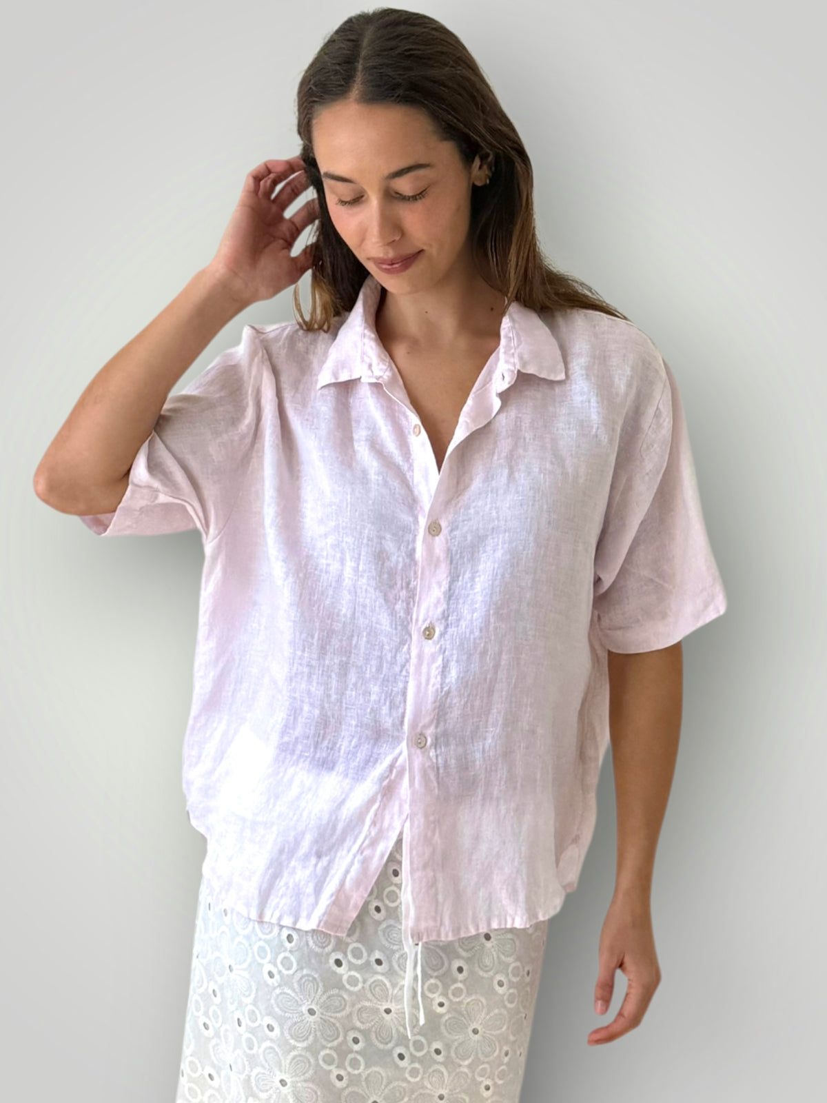 august shirt-soft pink linen Apparel