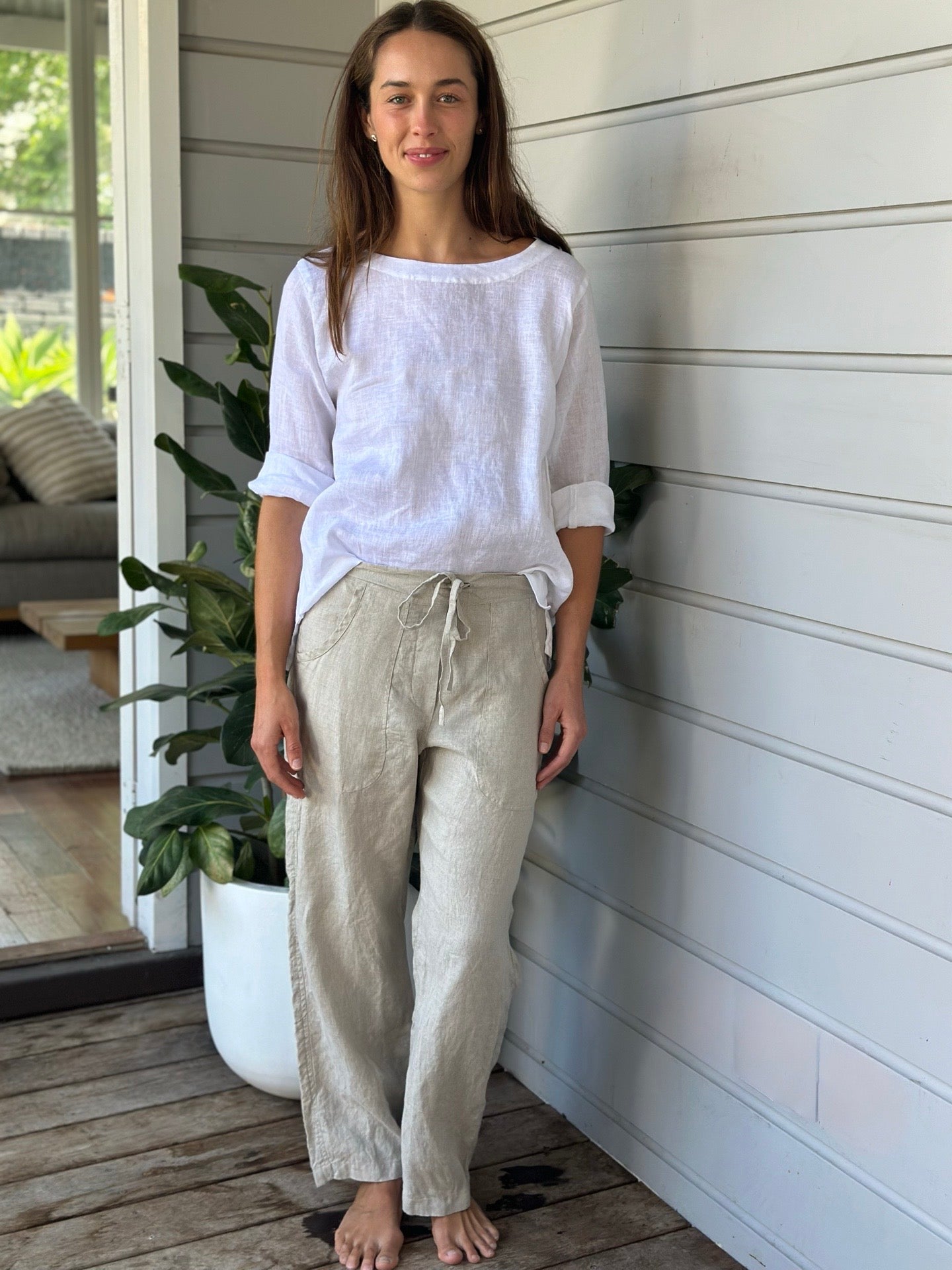fleur straight leg pants - natural linen Apparel