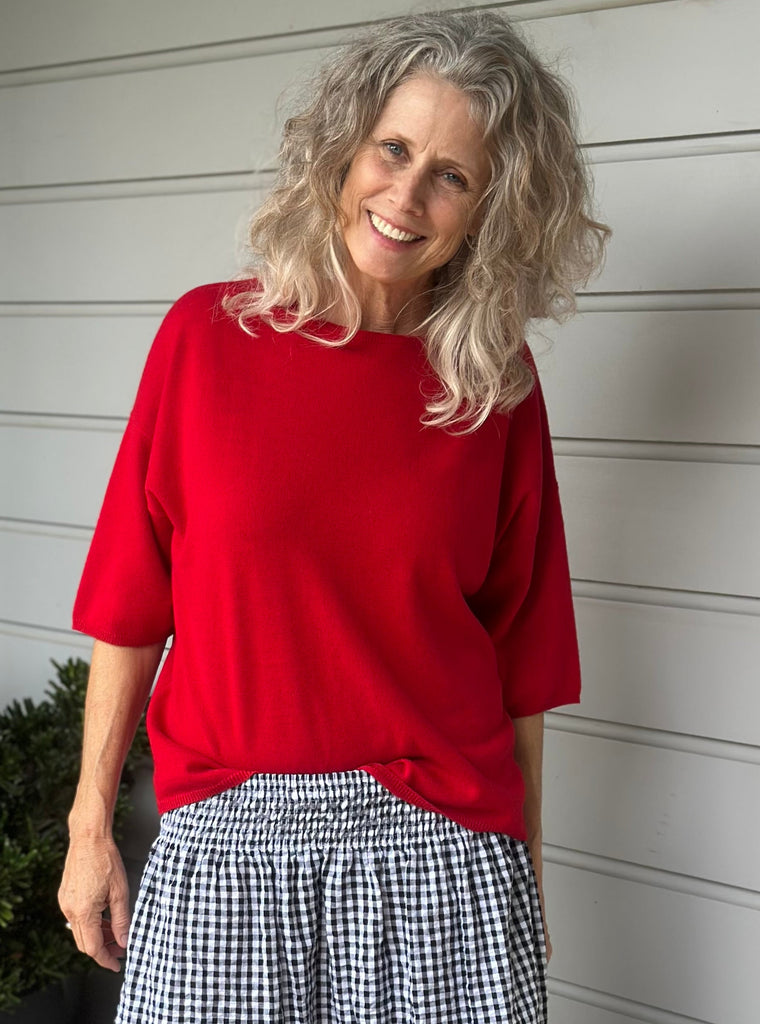 alexia cashmere top-winter red Apparel