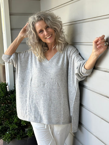 relaxed boyfriend knit -soft grey marle cashmere Apparel