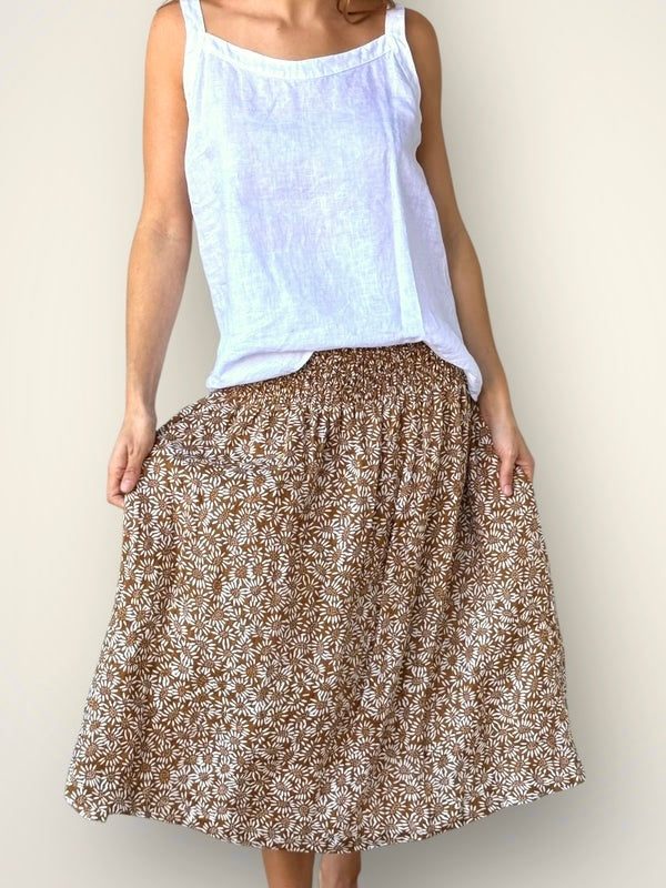 lola skirt - caramel daisy linen Apparel