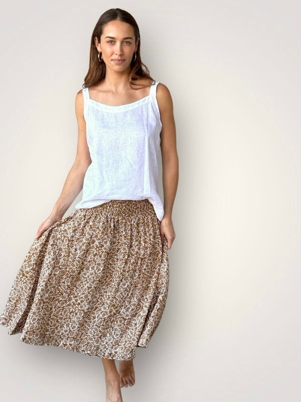 lola skirt - caramel daisy linen Apparel