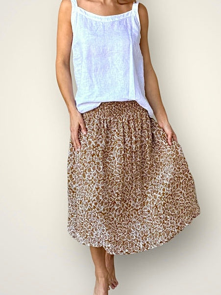 lola skirt - caramel daisy linen Apparel