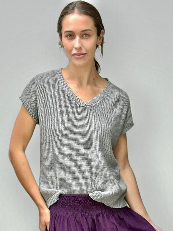 lara knit top - grey cotton Apparel