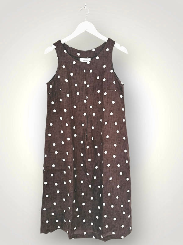 becky dress - chocolate spot linen Apparel